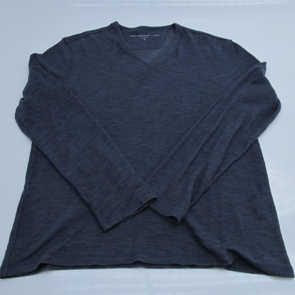 John Varvatos Star USA Blue Ribbed V Neck Sweater